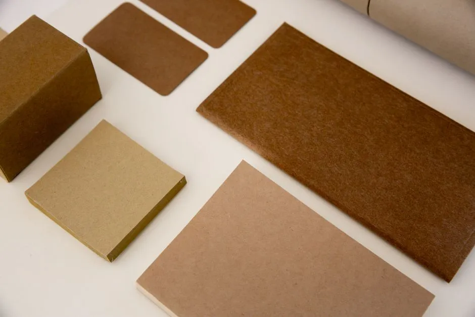 Assorted kraft and recycled paper card stock in natural brown tones.