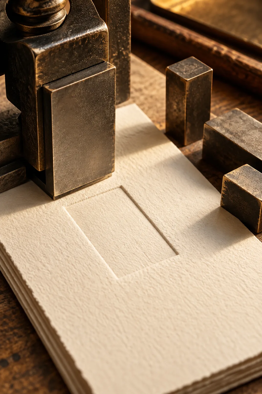 Illustration of a letterpress printing plate pressed into cream cardstock