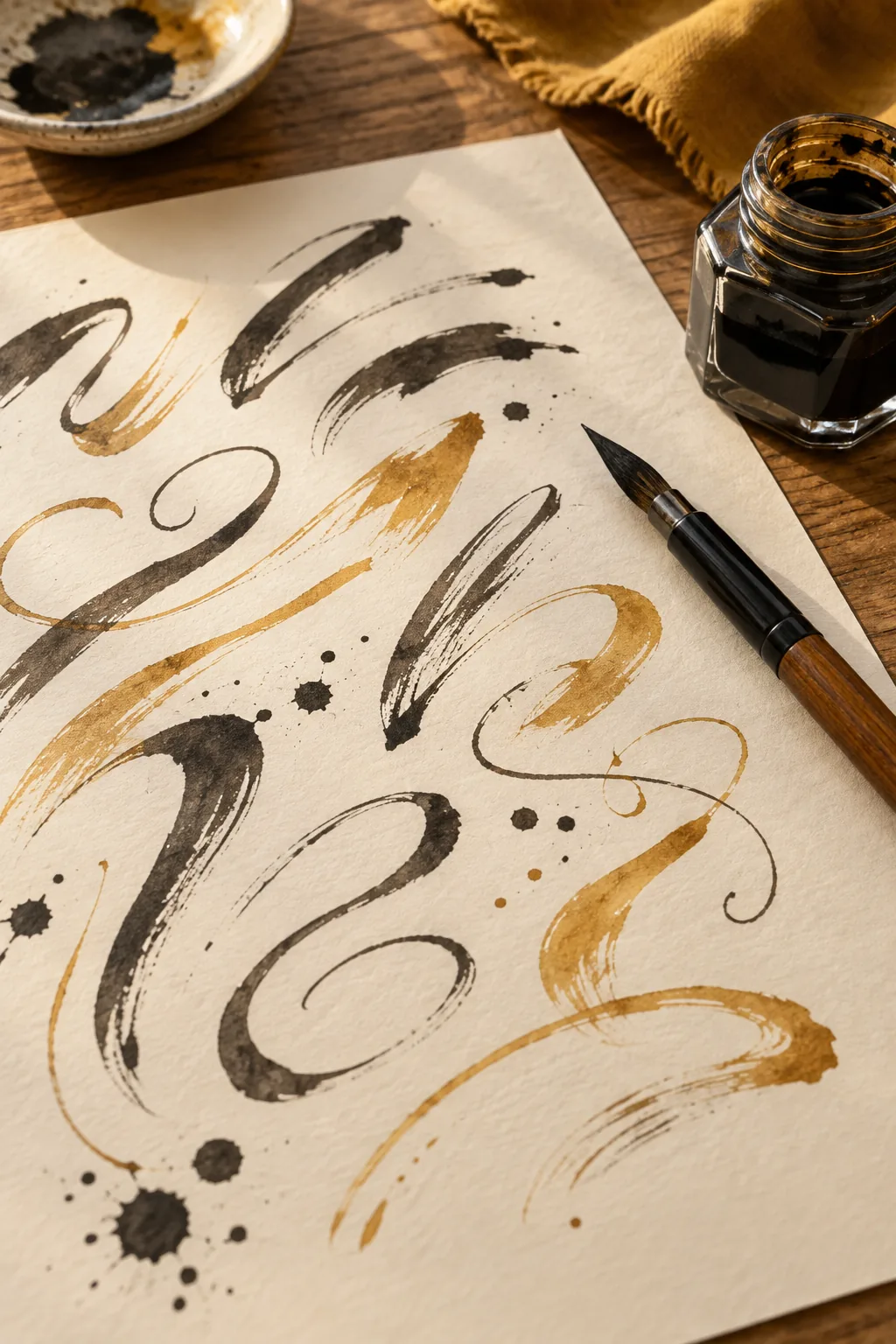 Illustration of a hand lettering a card headline with a brush pen