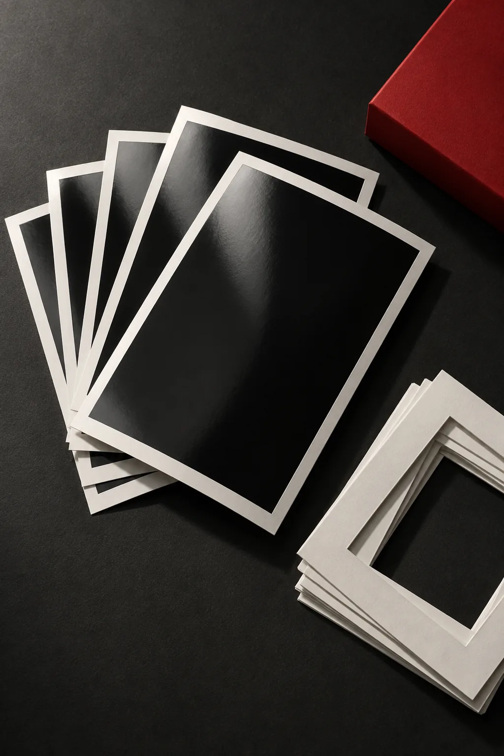 Illustration of a photo print being mounted onto a card front on a craft desk