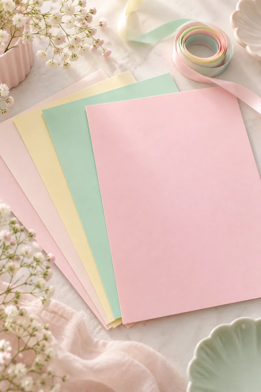Illustration of soft pastel chalks and pastel card blanks on a craft desk